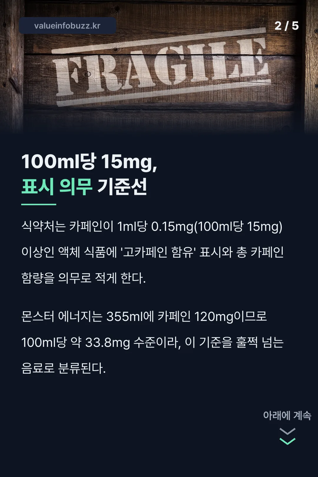 100ml당 15mg 표시 기준선